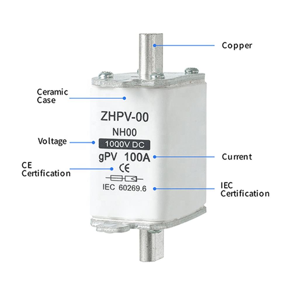 NH00-1000V IEC Tentsio beheko labana fotovoltaikoa Fusible Plastikoa 80A 6ka Hausteko ahalmena